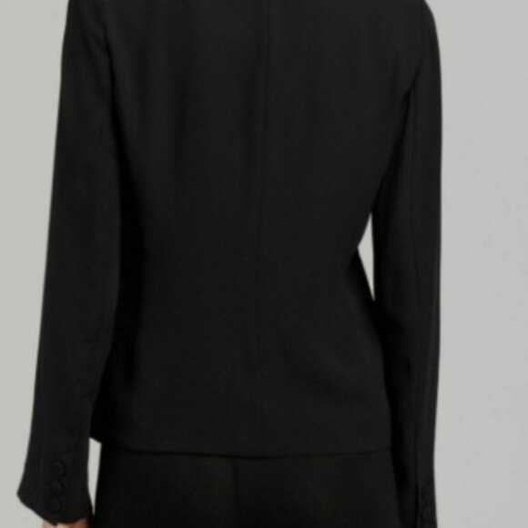 Eileen Fisher Black Silk Drape Leather Trim Front Jacket Open Blazer NWT - Picture 5 of 14
